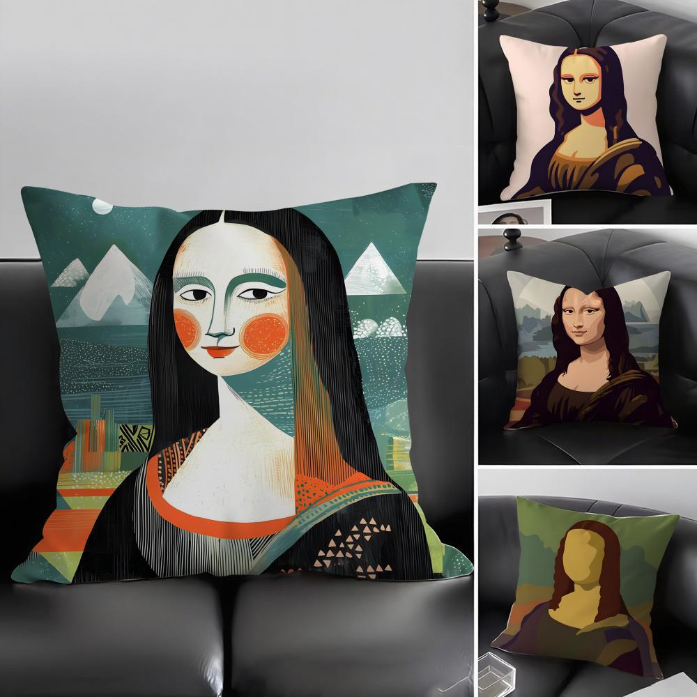 Mona Lisa Art Cushion Cover Pillowcase Ultra Soft Skin Friendly Fabric Cloud Like Comfort Concealed Zipper