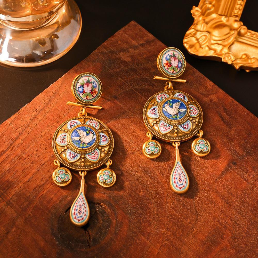 Vintage Court Style Rattle Earrings Medieval Ethnic Style Vintage Earrings Travel Vacation Peace Dove Earrings