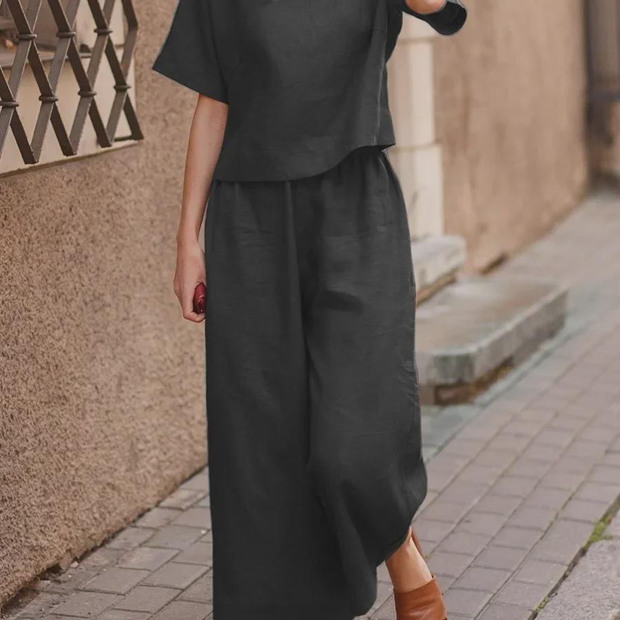 2023 International Solid Color Short-Sleeve Two-Piece Suit - Women's Elegant Commuting Outfit