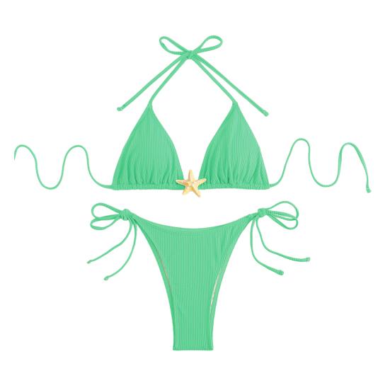 Женский комплект бикини с завязками по бокам, двухсекционный купальник с декором в виде морской звезды, сексуальный треугольник