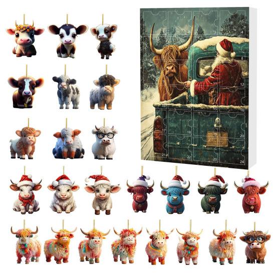 Highland Cow Ornaments Advent Calendar 2025 24 Days Christmas Countdown Calendar with Cartoon Cows Ornament for Xmas Tree Decor