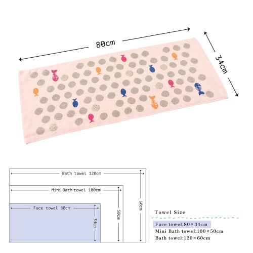 Kosugizen Face Towels, Everyday Print Towels, Happy, 7 Colors (7 Designs), 1 of Each, 34 X 80 Cm, Thin, Quick-Drying, Set of 7, SV-0202-7