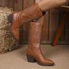 Bohemia Embroidery Western Riding Boots Women 2025 Autumn Sexy Pointed Toe Black Mid Calf Boots Woman's Cowboy Booties Winter