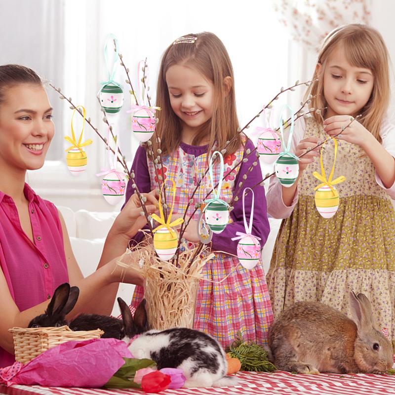 12 шт./пакет Пасхальные яйца Подвесные украшения Наполнитель для корзины Красочное пластиковое украшение для яиц для дома 2025 Счастливой Пасхи Вечеринка Детский подарок
