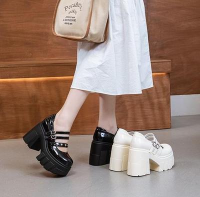 Модные Высококачественные 11СМ Лакированная Натуральная Кожа Дышащие Туфли-Лодочки на Платформе с Массивным Каблуком с Пряжкой Летние Ботильоны Мэри Джейн Повседневная Обувь