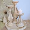 1PC Plain Decorative Ornaments European Style Candle Holder Vintage Wooden Candlestick Handmade Table Desktop Decoration