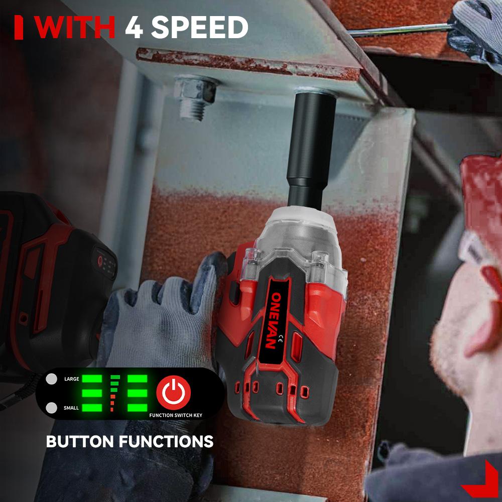 ONEVAN 520N.M бесщеточный электрический гайковерт, аккумуляторный гайковерт, отвертка, гнездо 1/2 дюйма, электроинструмент для ремонта автомобиля, аккумулятор Makita 18 В