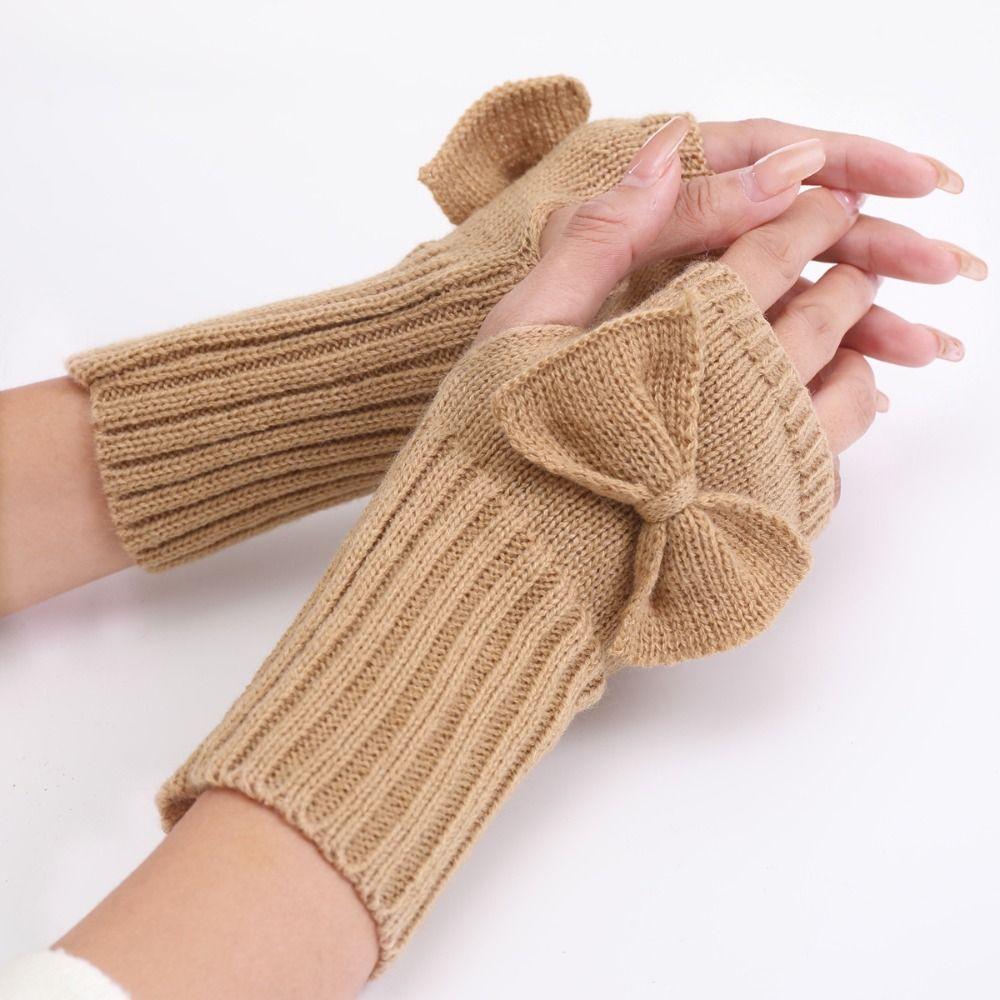 Велоперчатки Перчатки вязаные бантом Перчатки с половиной пальцев Модные перчатки с косичками Девочки