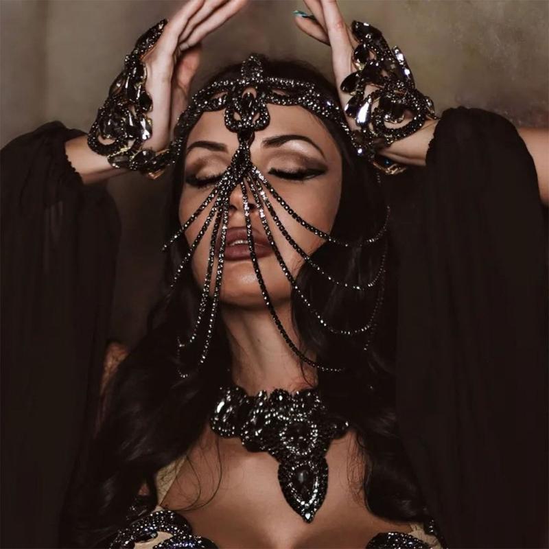 Черная маска со стразами для женщин Роскошный и загадочный костюмный головной убор Удобный аксессуар для вечеринки
