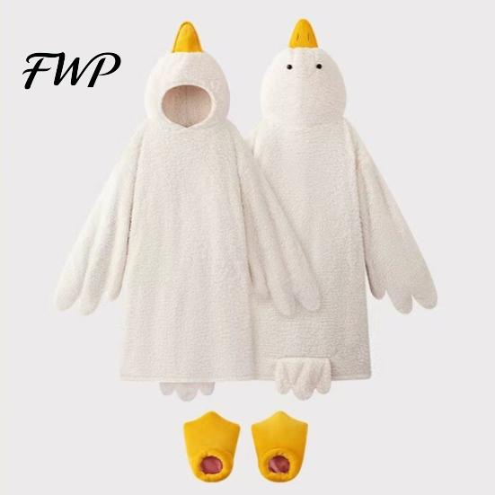 Duck Onesie for Children Funny Goose Costume Kids Adults, Hooded Animal Pajamas Pajamas, Soft Plush Wearable Blanket, Halloween Cosplay Toddler