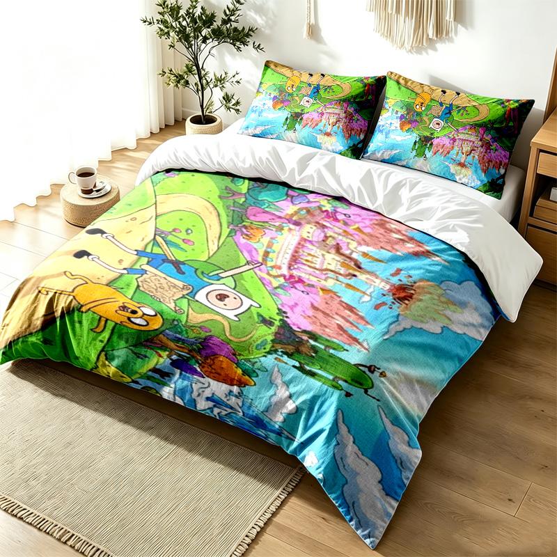 Adventure Time 3pc Duvet Cover Set Simple Modern Bedding Set Wrinkle Resistant Soft Fabric All Season Use a perfect gift