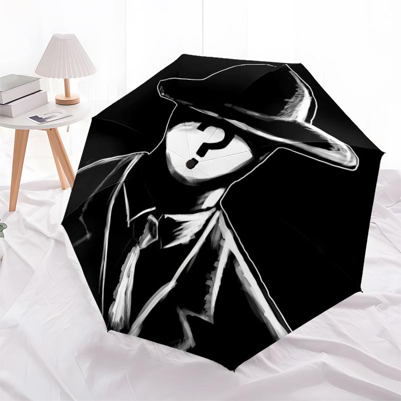 1pc Mystery Figure Automatic Folding Umbrella - Windproof Compact Travel Umbrella with Auto Open/Close, 8-Rib Heavy-Duty Shaft for Women/Men A020