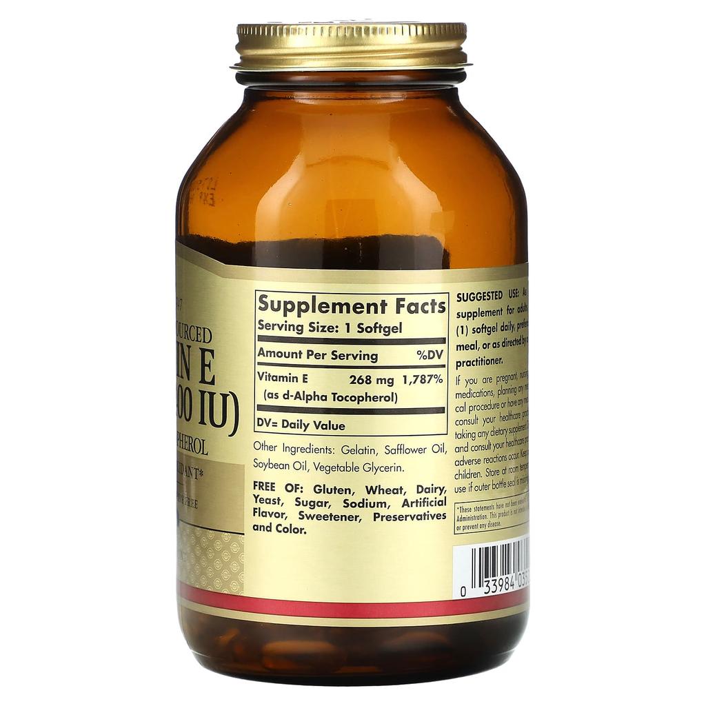 Natural raw vitamin E, 268 mg (400 Iu), 250 softgels