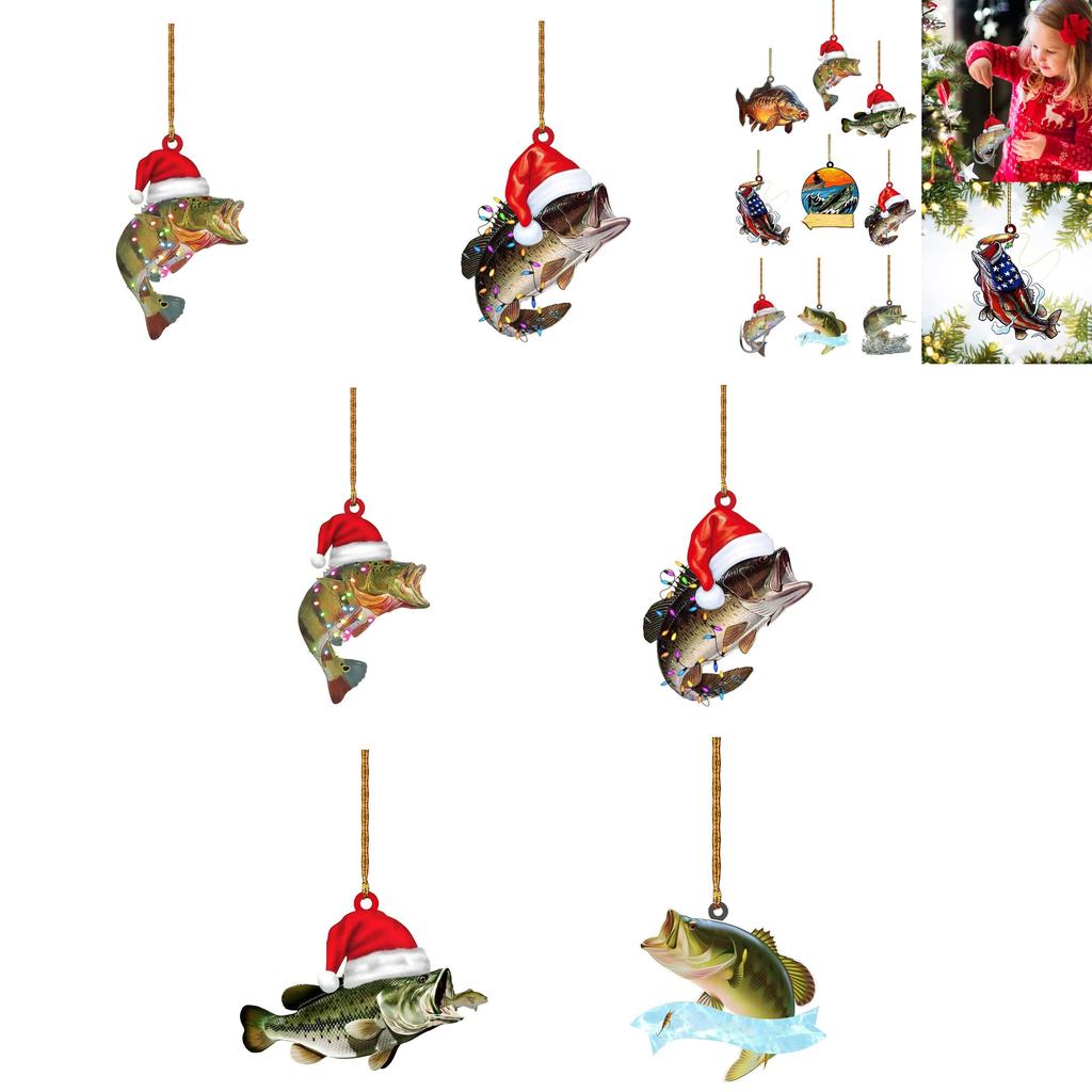 Fun And Colorful Cartoon Style Green Bass Fish Christmas Tree Hanging Ornament
