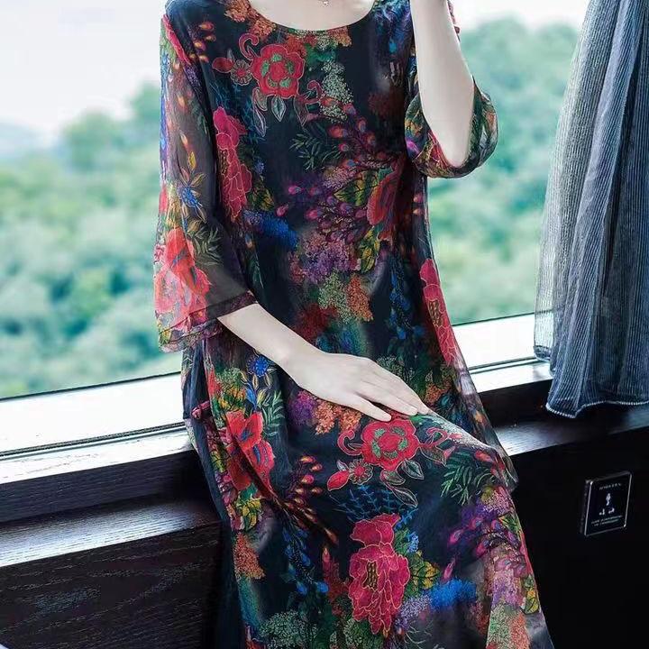 Женское элегантное шелковое платье Boussac с цветочным принтом в стиле вестерн, Vestidos Mujer, 5xl