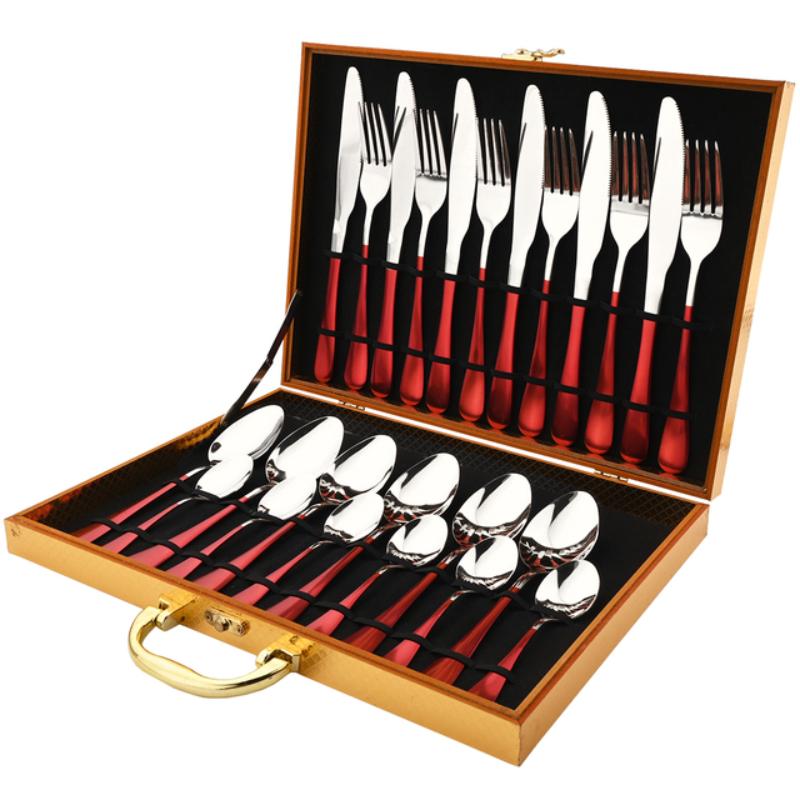 24 шт., набор столовых приборов из розового золота, столовые приборы из нержавеющей стали, нож, вилка, ложка, набор кухонных столовых приборов с подарочной коробкой