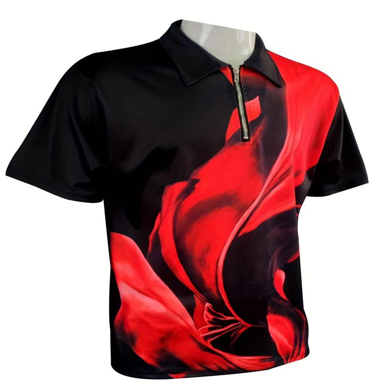 Летняя уличная удобная повседневная мужская 3D цифровая печатная рубашка поло с короткими рукавами и застежкой-молнией