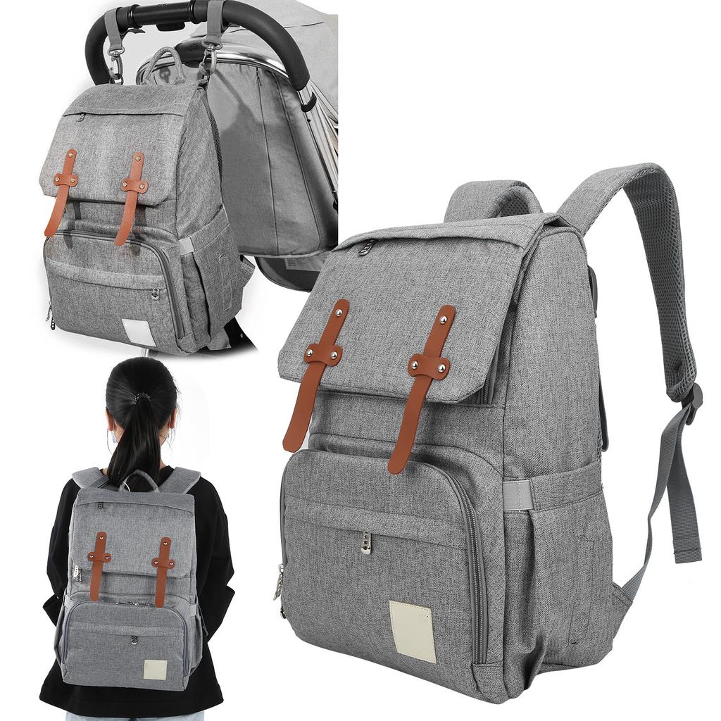 Mommy Bakcpack Водонепроницаемая сумка для подгузников для беременных Большая вместимость Подвесная сумка для коляски Серый
