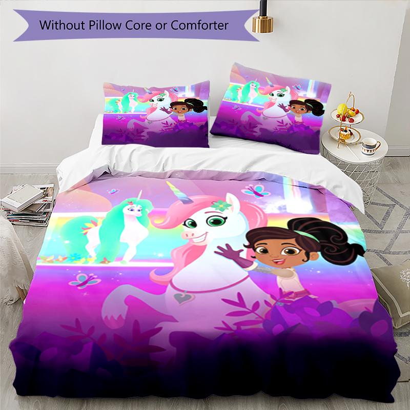 3pcs Nella the Princess Knight pattern bedding set duvet cover set includes duvet cover &pillowcases, perfect all season bedroom decoration & gift