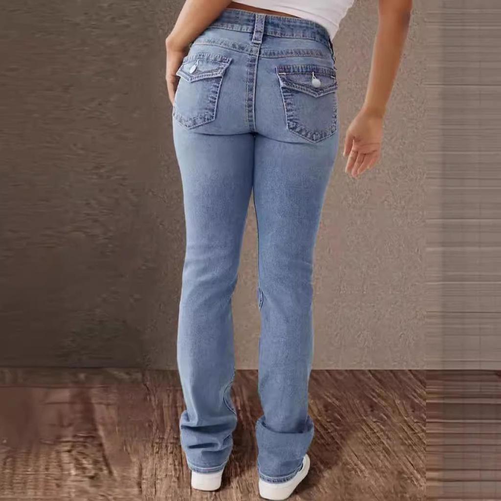 Женские эластичные повседневные брюки из стираного денима с высокой талией