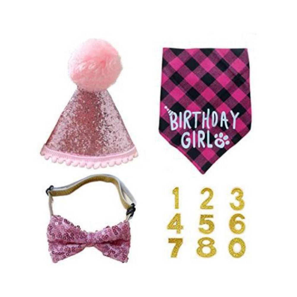 Pet Bow Tie Decorative Pet Birthday Set Adjustable Blue Dog Sequins Hat Polyester Dog Birthday Triangle Scarf Birthday Party