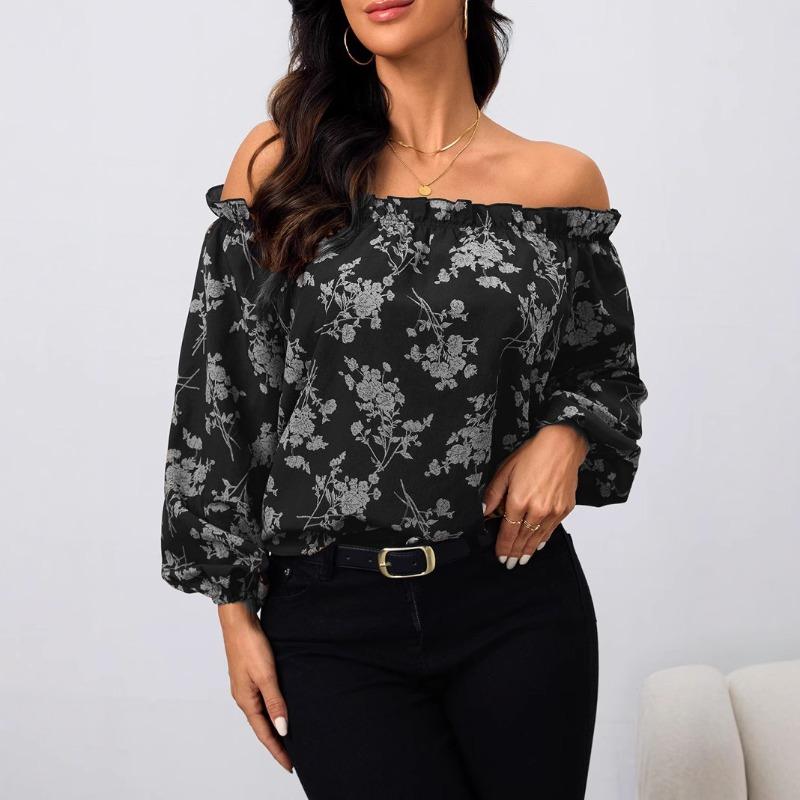 Женский весенний новый топ с открытыми плечами и цветочным принтом