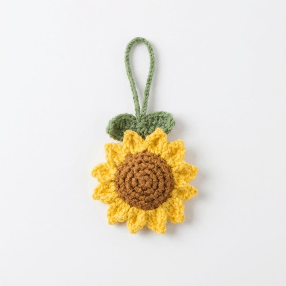 Fabric Crochet Sunflower Pendant With Rope Bag Lanyard Charm Sweet Knitted Keychain Backpack Decor