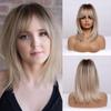 Ombre Black Brown Blonde Straight Hair Wigs with Bangs Short Synthetic Wigs for Women Cosplay Heat Resistant Fibre
