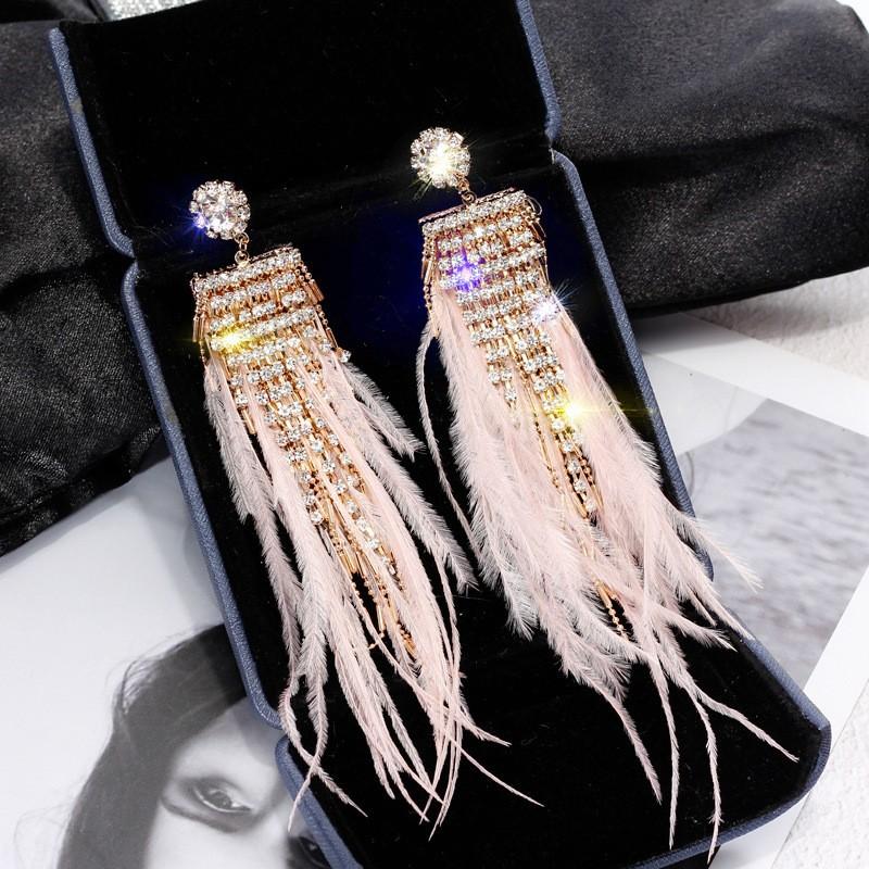 Серебряная игла асимметричные серьги-гвоздики с бахромой из перьев и бабочек, дизайн с бриллиантами, нишевая индивидуальность, серьги для интернет-знаменитостей, длинные серьги