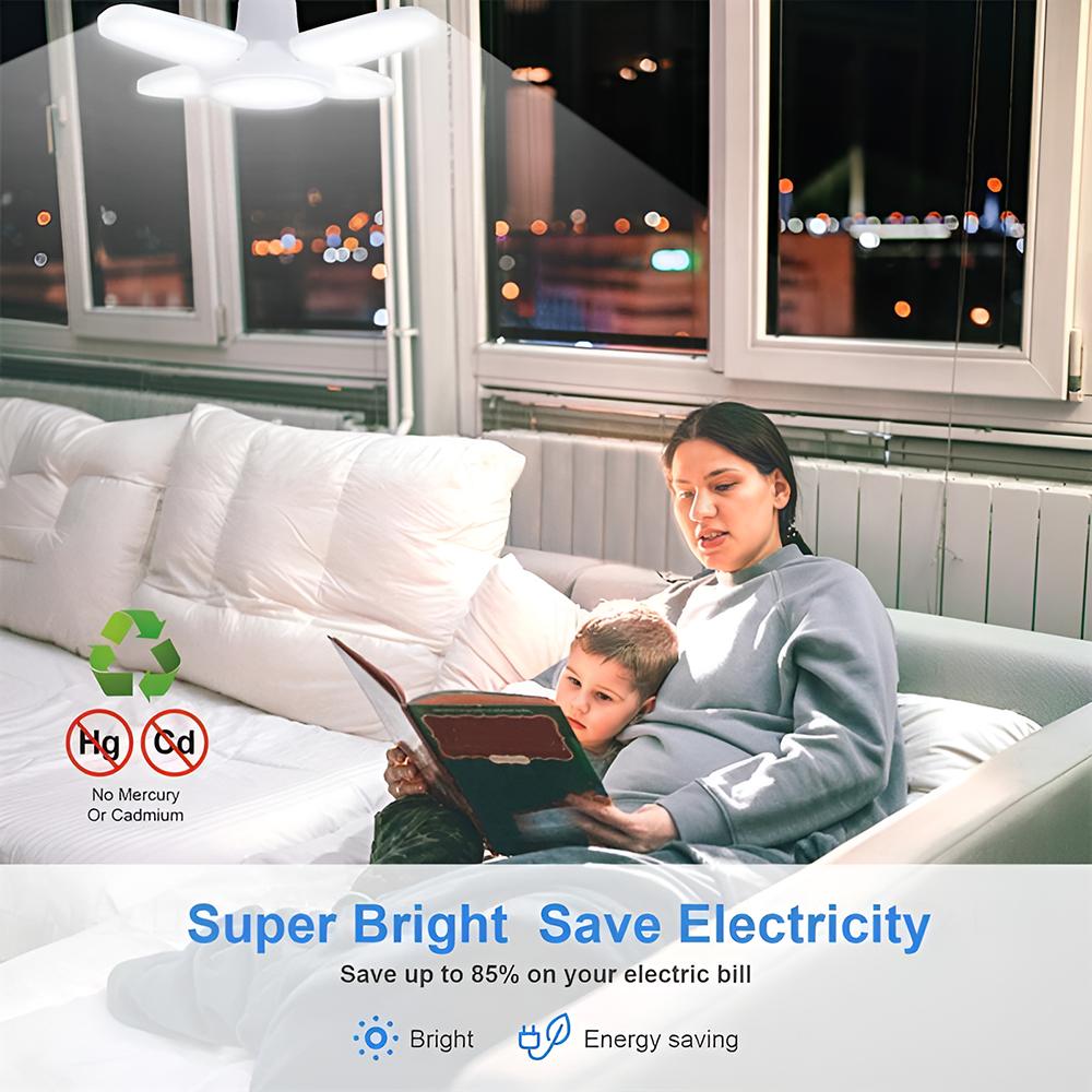 E27 LED Bulb Fan Blade Timing Lamp AC85-265V 28W Foldable Led Light Bulb Lampada For Home Ceiling Light