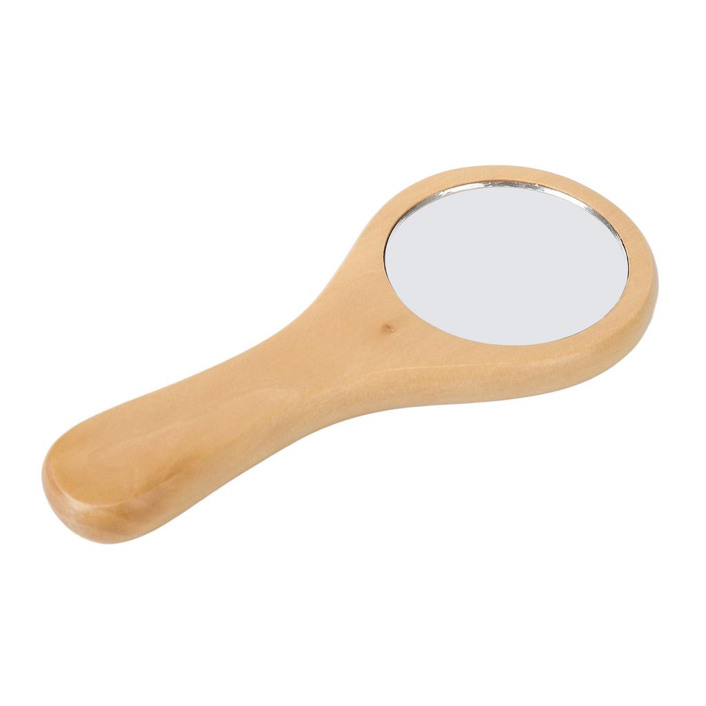 Handheld Wood Makeup Round Mirror Portable Wooden Handle Cosmetic Mirrors for Home Travel