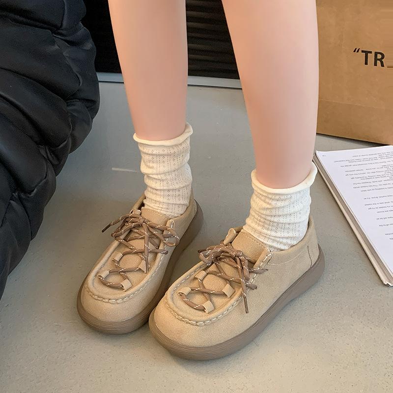 2025 весна и осень новая повседневная плоская женская обувь из искусственной кожи круглый носок на шнуровке универсальная женская одинарная обувь лоферы тренд