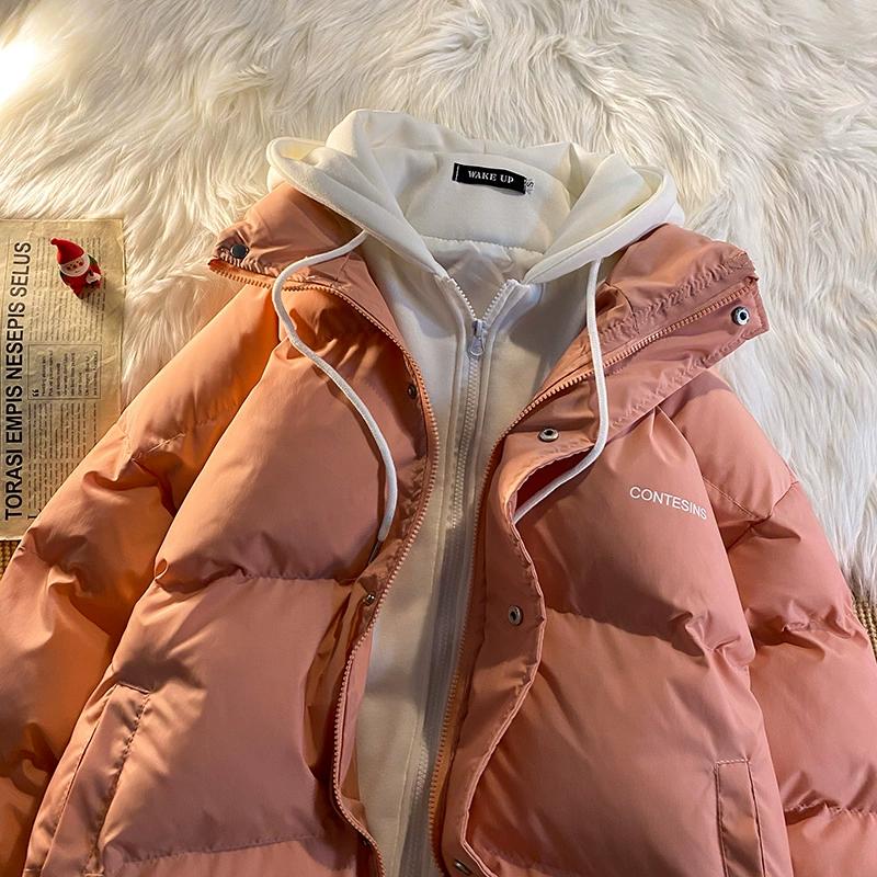 American New Trend Hooded Coat Cotton-padded Clothes Y2K Street Retro Zipper Hooded Down Jacket Parkas Winter Thick Coat