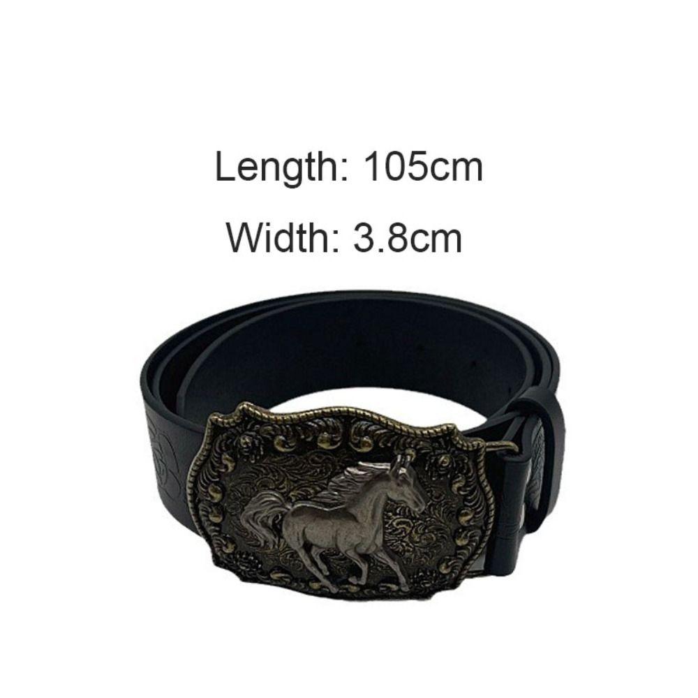 Harajuku Punk Rock Belt Hip Hop Horse Head Buckle Belt Women Man Leather Embossed Belt