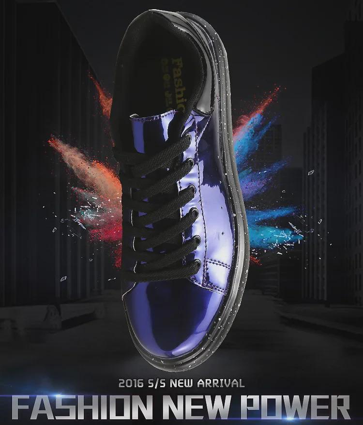 Мужская блестящая лакированная кожа на толстой подошве, модная весенняя спортивная повседневная обувь