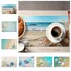 Seashells Linen Placemat Anti Slip Tableware Pad Summer Beach Placemat  Table Decoration
