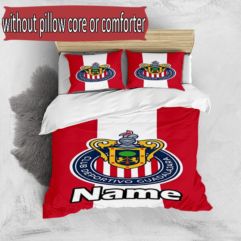 3pcs Duvet Cover Set (1*Duvet Cover + 2*Pillowcase, Without Core), Custom Name Club Deportivo Guadalajara Pattern Bedding Set, Home Bedroom Decor Gift