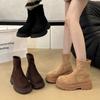 Цилиндрические ботильоны на толстой подошве женские 2025 осень и зима новые ботинки Мартин модные универсальные интернет-знаменитость ins тренд эластичные тонкие ботинки