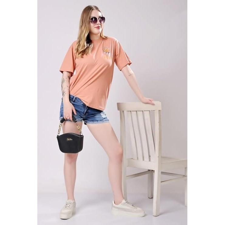 Cotton Blend Summer Party Wear Oversized Round Neck Half Sleeves T-shirt 2 Pc