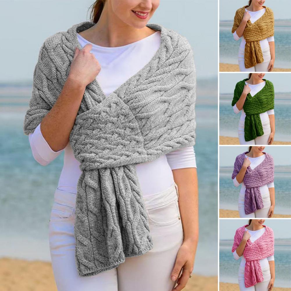 Уютный вязаный шарф, зимний теплый женский шарф, шаль, коллекция, однотонный утолщенный вязаный шарф, длинные большие шарфы для офиса