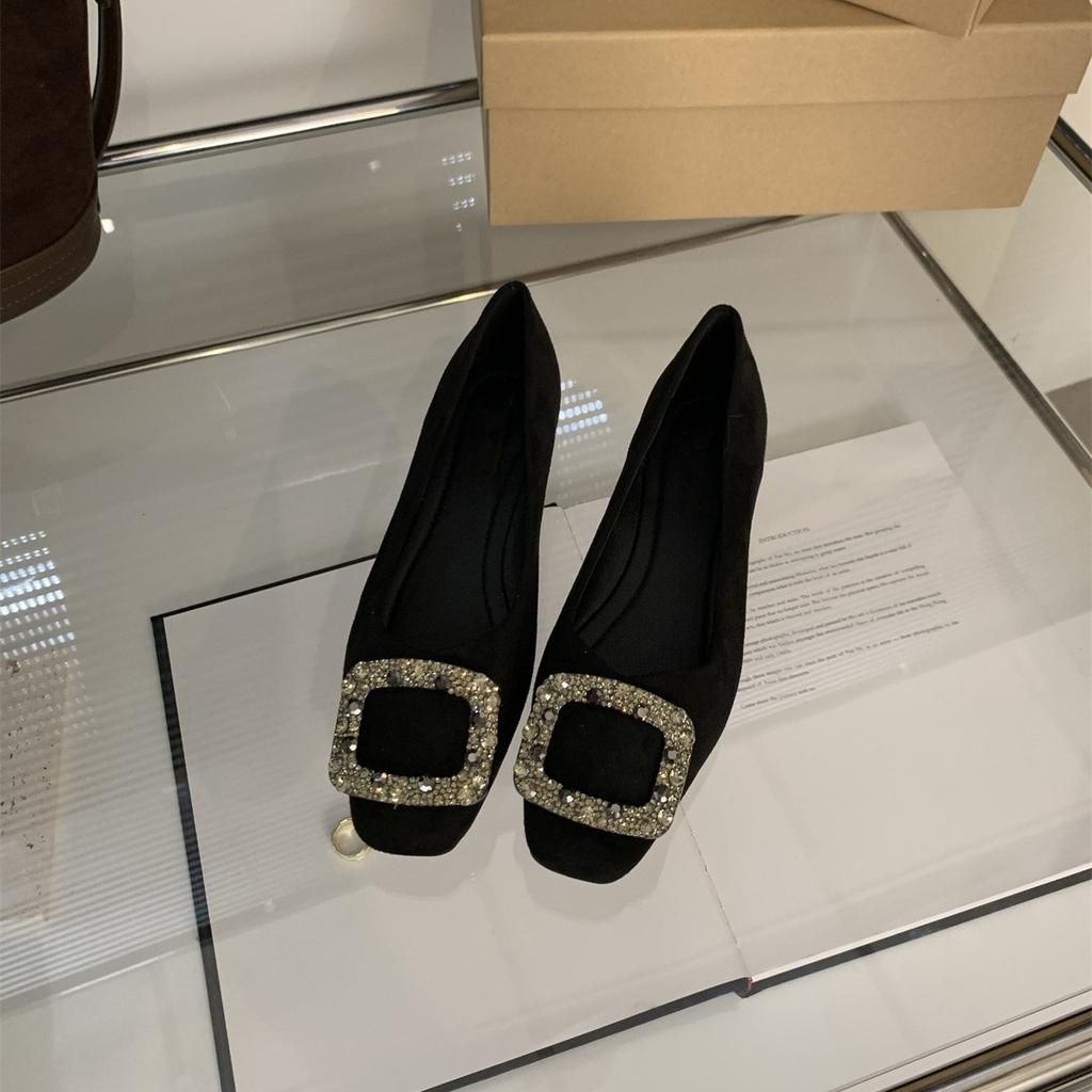 Туфли женские с открытым носком и глубоким вырезом со стразами весна-осень 2025 года, новая корейская версия, французская темпераментная фея с юбкой, вечерние туфли на плоской подошве