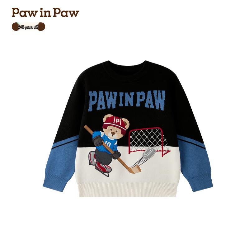 Детский круглый свитер PawinPaw для мальчиков, с мультяшным медведем, в стиле колор-блок