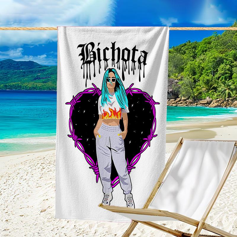 proof beach towel with a Karol G pattern - soft,absorbent,quick-drying,machine washable - perfect for swimming,camping,bathing