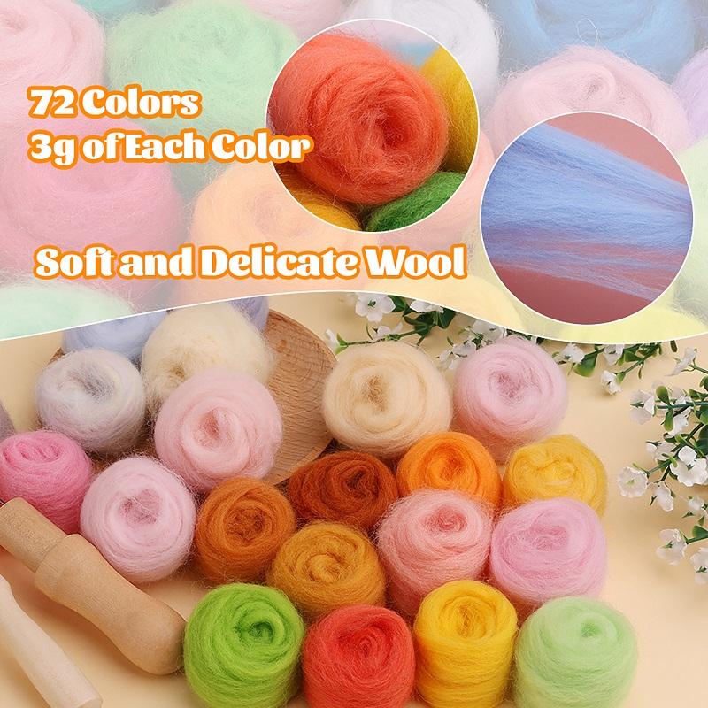 72 Colours Felt Wool Roving Needle Felting Starter Kit with Felting Needles Basic Tools and Accessories for DIY Festivals Crafts