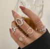 11pcs Simple Gold Silver Hollow Round Oval Leaf Twist Wave Ring Set