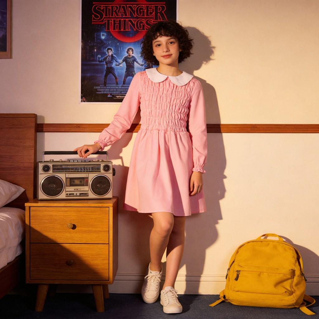 Stranger Things Eleven Costume Pink Outfit With Comfortable Material For Role Play And Events