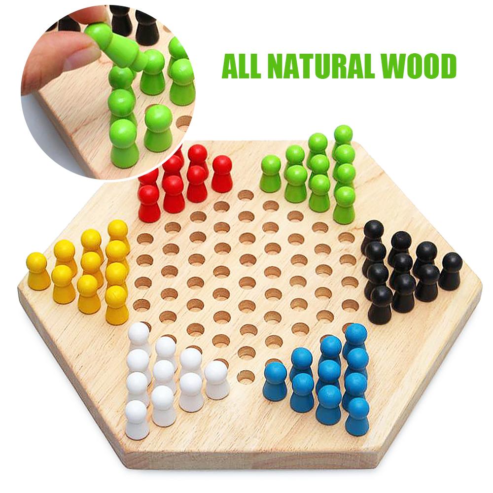 Portable Chinese Checker Game Set Rubber Wood Chinese Checkers Chinese Strategy Board Game Children Puzzle Game