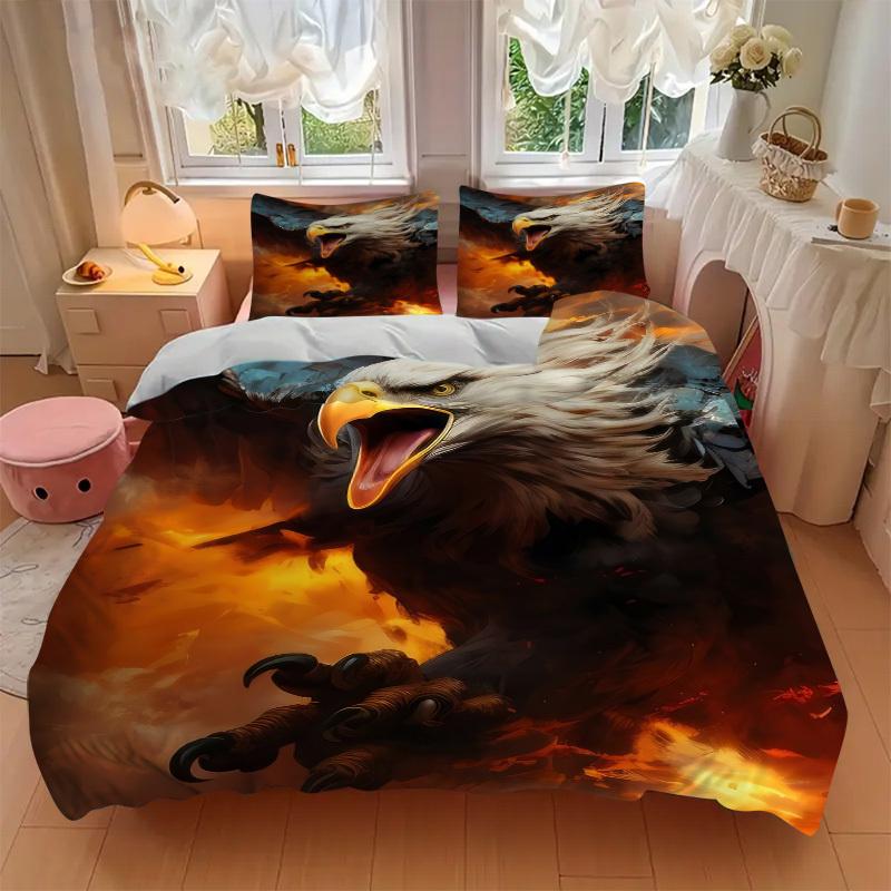 3pcs Eagle, Fire Duvet Cover Set -Includes 1 Duvet Cover and 2 Pillowcases, No Quilt Core, All-Season Home Decor yy251111150