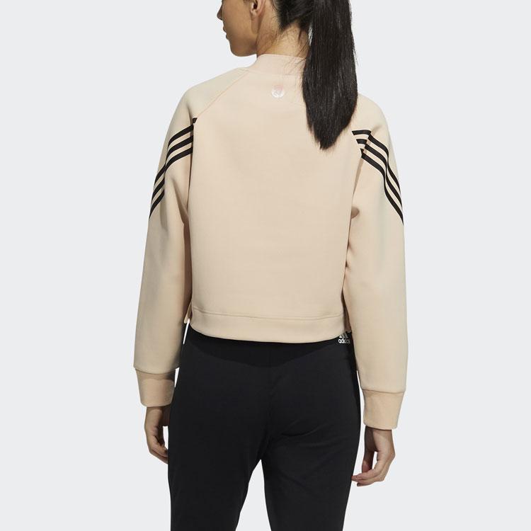 adidas Пуловер с принтом на манжетах в рубчик, толстовка с круглым вырезом, женская толстовка, светло-розовая HB7358