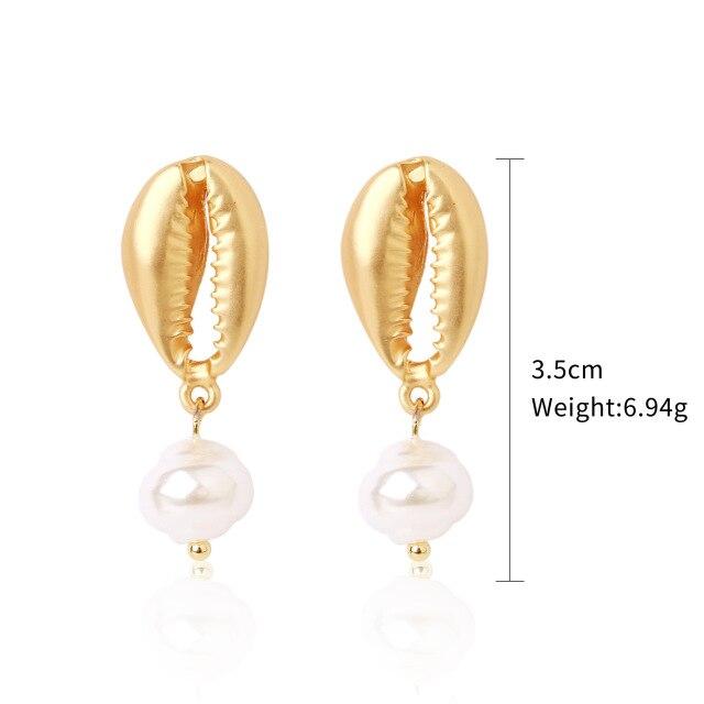 Bohemian White Shell Stud Earrings for Women Girls Cute Brincos Gold Dangle Earrings Fashion Jewelry Gifts for Girlfriend